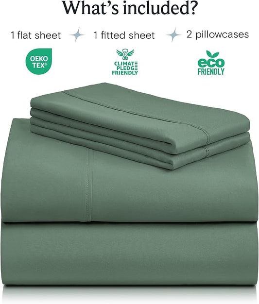 LuxClub 4 PC King Sheet Set, Breathable Luxury Bed Sheets, Deep Pockets Wrinkle Free Cooling Bed Sheets Machine Washable Hotel Bedding Silky Soft - Tree Moss Green King