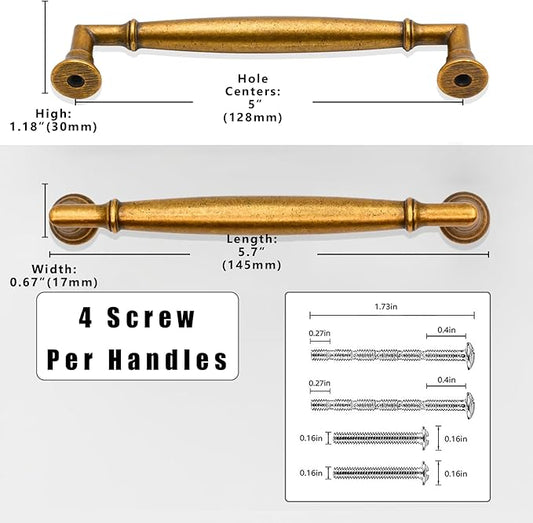 10 Pack Antique Brass Cabinet Pulls 5 Inch(128mm) Kitchen Cabinet Handles Solid Zinc Alloy Cabinet Hardware Drawer Pulls