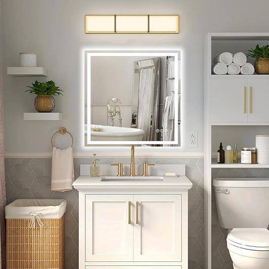 30x30 Inch Led Mirror for Bathroom with Front Light and Backlit, Dimmable Anti Fog Wall Bathroom Mirror with Led Lights, Water Proof, Decor Vanity Mirror
