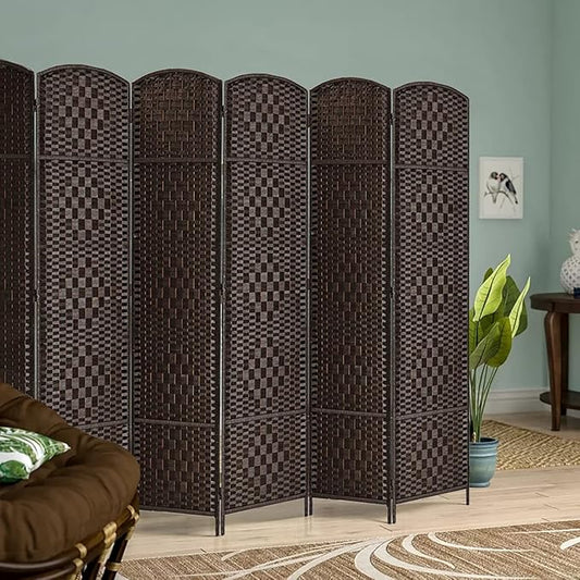 Rose Home Fashion Room Divider, 6 ft Tall Room Dividers and Folding Privacy Screens, 16in Privacy Screen 8 Panel Dark Coffee Space Temporary Wall Foldable Partition Separation