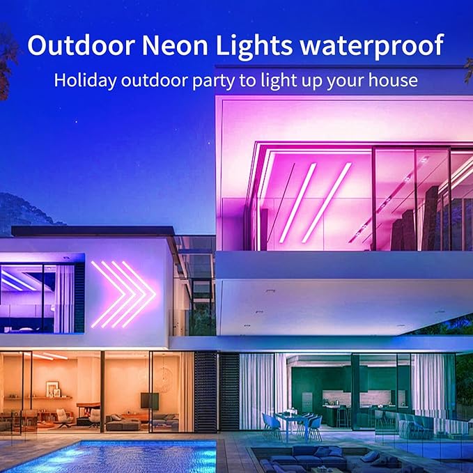6.6FT Neon Rope Lights,Flexible Led Light Control with App/Remote,Multiple Modes,IP67 Outdoor Waterproof,Music Sync Strip for Bedroom