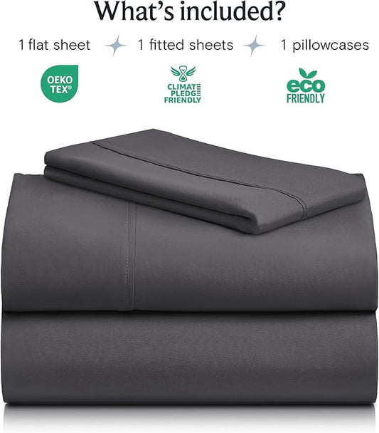 LuxClub Twin XL Sheets - Soft Kids Twin Bed Sheets for Boys and Girls, 3 PC Deep Pockets Wrinkle Free Kids Fitted Sheets Machine Washable Hotel Bedding Silky Soft- Dark Grey Twin XL