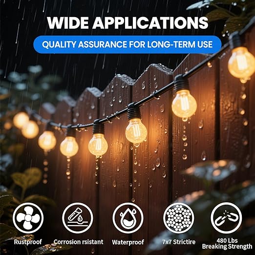 Globe String Light Suspension Kit, Outdoor Light Guide Wire, Vinyl Coated Stainless Steel Steel Cable,Include 100ft Transparent PVC and 304 Stainless Steel Wire Cable, Turnbuckle and Hooks