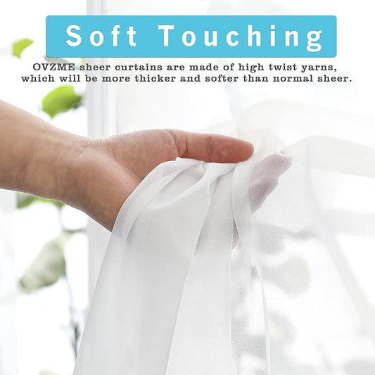 OVZME White Sheer Curtains 36 Inch Length Kitchen Tiers Short Voile Drapes Solid Sheers Cafe Curtain for Bathroom Small Half Window 2 Panels Set, Rod Pocket, 42" W x 36" L