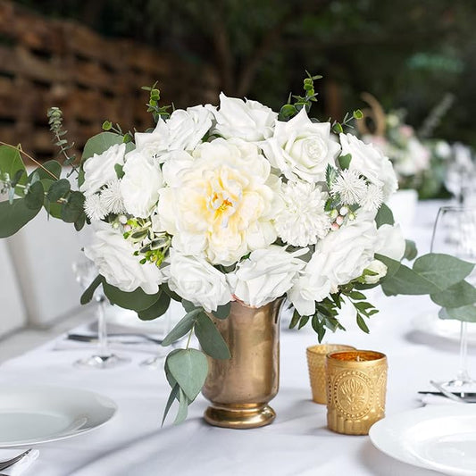 AmyHomie White Artificial Flowers Combo Silk Mix Peony Rose Hydrangea Daisy Fake Flowers w/Stem for DIY Wedding Bouquets Centerpieces Arrangements Table Decor Party Bridal Baby Shower Home Decor