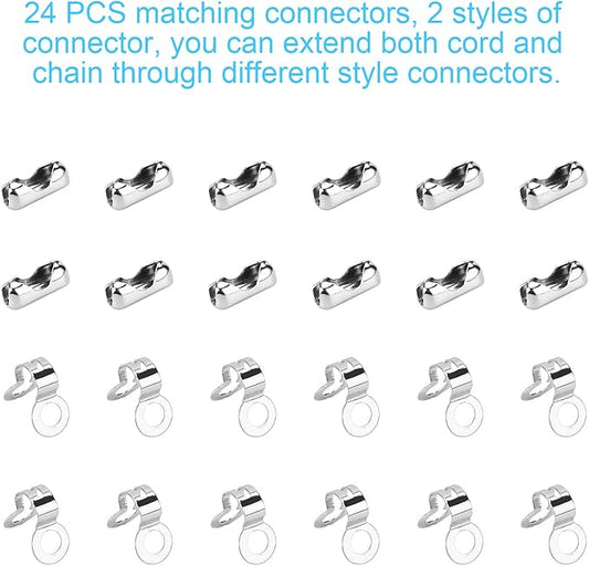 200 Inch Ceiling Fan Pull Chain, (Upgrade Rust Proof) 3.2mm Beaded Pull Chains Extension, Light Chain Pulls Extenders Great Pulling Force Stainless Steel with 24 Matching Connectors 2 Styles, By PSISO