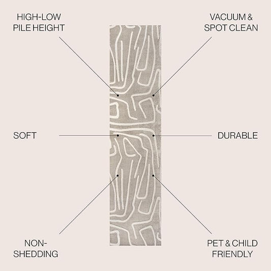 JONATHAN Y Graphic Lines High-Low Runner Rug 2X8 Beige/Cream, Alcina Modern Scandinavian for Living Room, Bedroom, Kitchen, Easy-Cleaning, High Traffic, Pet-Friendly, Non-Shedding SND102A-28