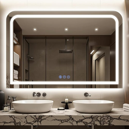 LED Bathroom Mirror, 48"x 30" LED Mirror with Lights for Bathroom, Lighted Vanity Mirrors for Wall, Anti-Fog, Dimmable, Tempered Glass, Memory Function, 3 Colors, Safe Use (White)