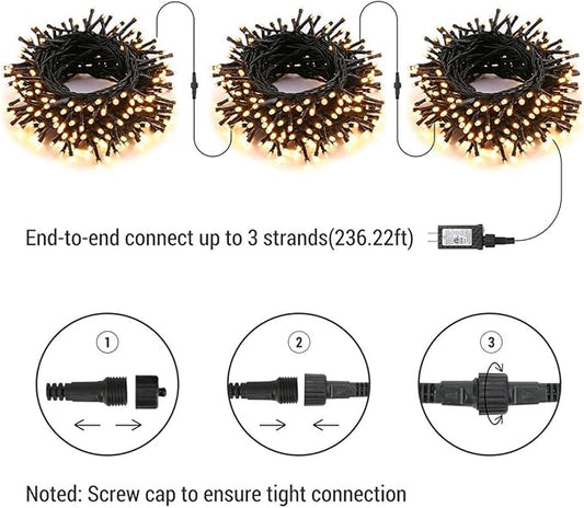 Brizled Outdoor Christmas Lights, 78.74ft 240 LED Christmas Lights, Plug in Christmas Tree Lights Connectable, 8 Modes Mini Led String Lights Waterproof for Indoor Outside Xmas Decorations Warm White