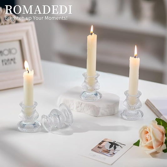 Romadedi Glass Candle Holder for Candlestick - 10 Pcs Clear Small Tapered Candle Holder Decor Bulk Wedding Table Centerpiece for Candle Sticks Christmas Party Living Room Dinner Advent