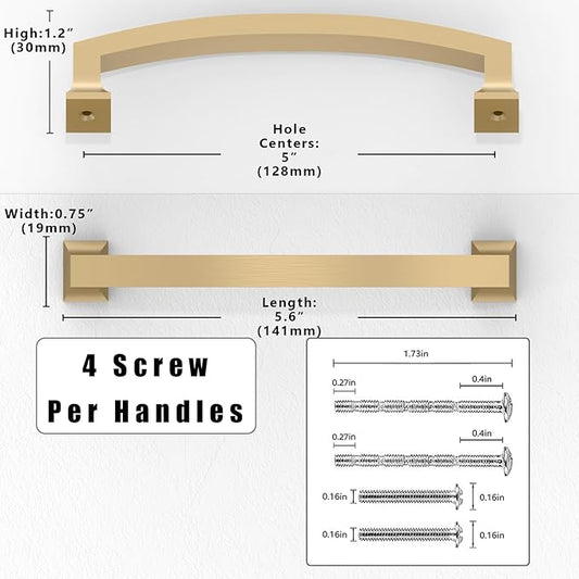 AR004 10 Pack Champagne Bronze Cabinet Pulls 5 Inch(128mm) Kitchen Cabinet Handles Solid Zinc Alloy Cabinet Hardware Drawer Pulls