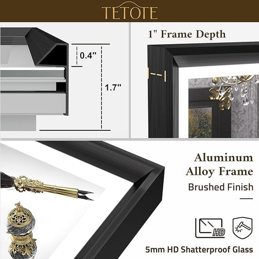 TETOTE 60x40 LED Bathroom Mirror with Lights Black Frame Frontlit & Backlit Lighted Vanity Mirror Baroque Anti Fog Dimmable White/Warm/Natural,CRI90+,Waterproof,Wall Mounted(Horizontal/Vertical)