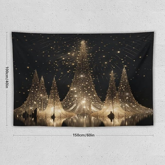 MaSiledy Tapestry Silver Lighted Christmas Trees Tapestry Aesthetic Christmas Holiday Tapestry As Wall Art Wall Hanging for Dorm Living Room Landscape 40"x60" Xmas Wall Hanging Polyester Tapestries
