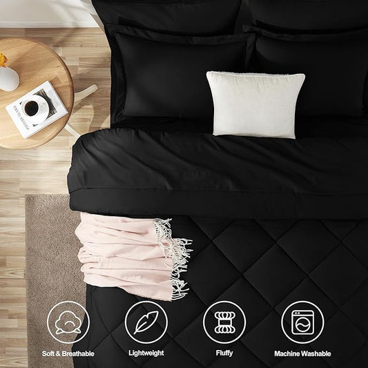 CozyLux Twin Comforter Set with Sheets Black - 5 Pieces Bed in a Bag Twin, All Season Bed Set for Girls and Boys, Bedding Set with Down Alternative Comforter, Sheets, Pillowcase & Sham