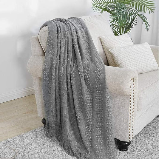 BOURINA Greyish Throw Blanket 50x60 Inches Throw Textured Solid Soft Sofa Couch Decorative Knit Blanket
