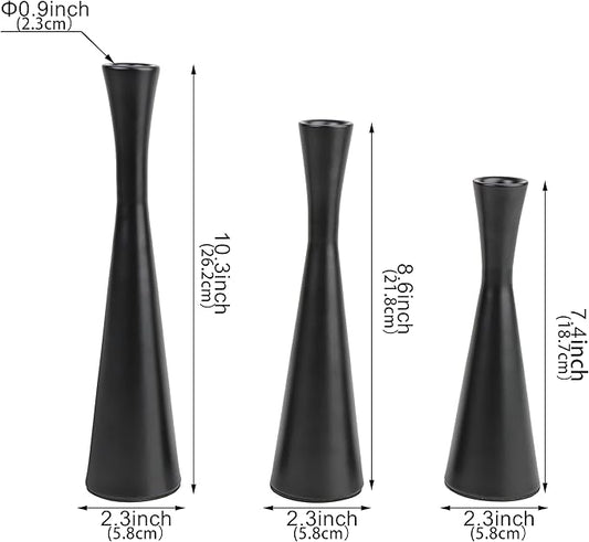 Vixdonos Matte Black Taper Candle Holders Metal Candlestick Holders Set of 3 Table Mantel Decorative Candle Stand for Dinning,Party,Wedding,Home Decor(Matte Black)