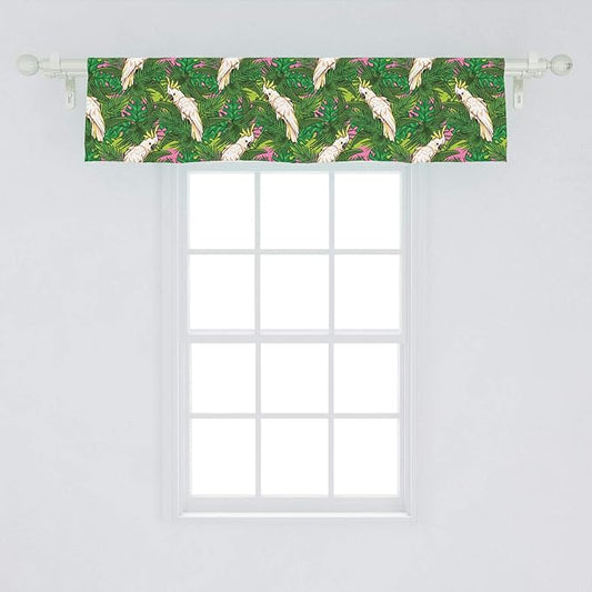 Lunarable Parrots Window Valance, Yellow Crested Cockatoo Bird with Tropical Foliage Exotic Caribbean Design, Curtain Valance for Kitchen Bedroom Decor with Rod Pocket, 54" X 12", Cream Green