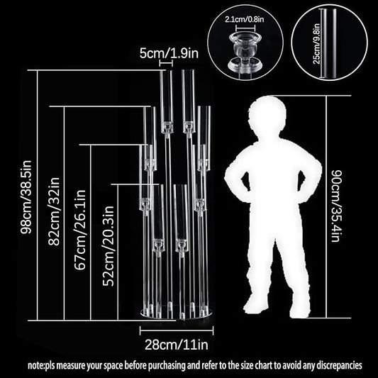 10Sets 8 Arm Acrylic Candelabra Candle Holder for Wedding,38.5 inches Tall Clear Candlestick Holders with Shade for Tables Party Event Dinner Decoration (Fit 0.8" Led Candles)