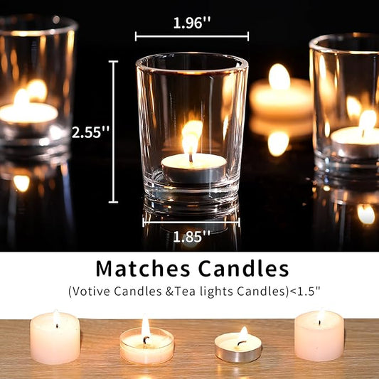 DARJEN 60Pcs Votive Candle Holders- Clear Tea Lights Candle Holder, Glass Candle Holders Bulk for Wedding Centerpieces, Festival & Party Table Centerpiece Decor