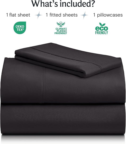 LuxClub 3 PC Sheet Bed Sheets Deep Pockets Wrinkle Free-Kids-Fitted Sheets Machine Washable Hotel Bedding Silky Soft - Black Twin