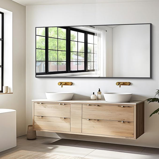 Black Bathroom Mirror for Wall, 72x30 Inch Rectangle Mirrors with Metal Frame, Modern Vanity Wall Mirror Decor for Entryway Hangs, Bathroom Living Room Horizontal or Vertical