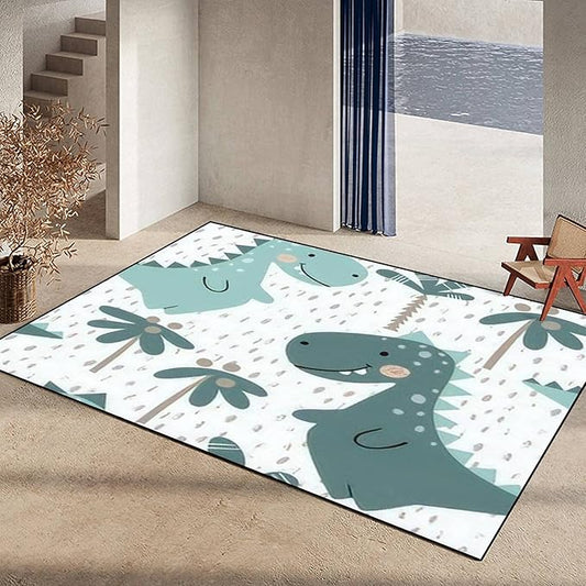 Area Rug Non-Slip Floor Mat Dinosaur Baby boy Seamless Pattern Sweet Dino with Palm Scandinavian Indoor Outdoor Living Room Kids Room Bedroom Carpet Runner Rug Home Decor Doormat Yoga Mat Patio Mat