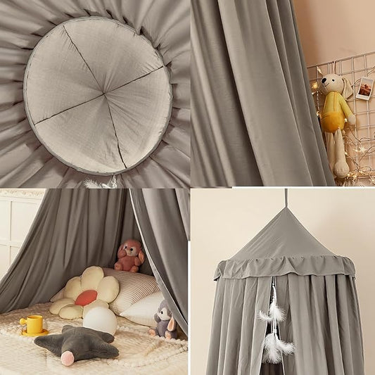 dix-rainbow Princess Decor Canopy for Kids Bed, Soft and Durable Bed Canopy for Girls Room Tent Canopy Dreamy Mosquito Net Bedding, Children Reading Nook Canopies Indoor (Grey)