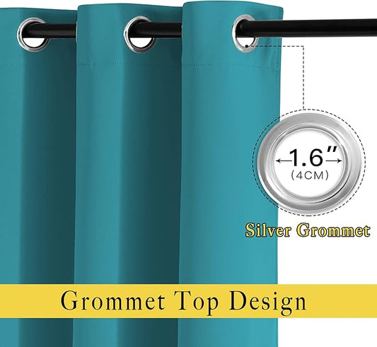 NICETOWN Bedroom Blackout Curtains Panels - Triple Weave Energy Saving Thermal Insulated Solid Grommet Blackout Draperies for Patio (80 inches by 108 Inch, Peacock Teal, Set of 2)