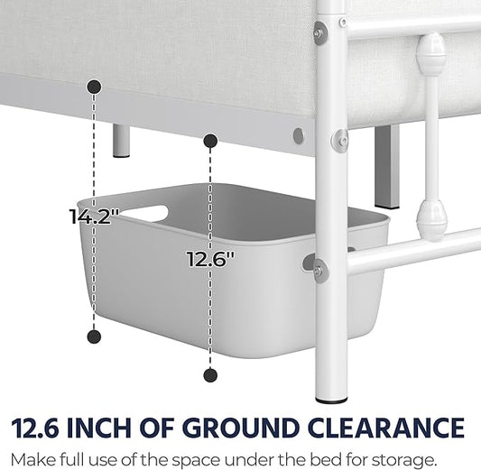 Yaheetech Classic Metal Platform Bed Frame Mattress Foundation with Victorian Style Iron-Art Headboard/Footboard/Under Bed Storage/No Box Spring Needed/Twin Size White