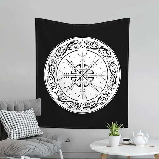 CRJSNYEAG Viking Scandinavian Dragons and Aegishjalmur Home Bedroom Living Room Office Decor Tapestry 60x51in