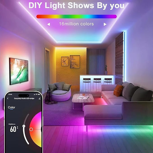 Lamomo Led Strip Lights, 16.4Ft RGB Neon Led Lights for Bedroom, 12v App Control Music Sync Color Changing Rope Light, Waterproof Flex Neon Sign for Indoor Decor(Without Power Adapter)