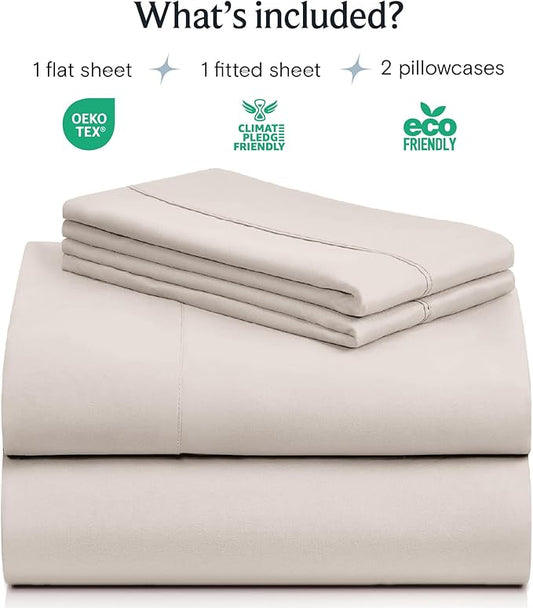 LuxClub 4 PC Sheet Set Bed Sheets Deep Pockets 16" Eco Friendly Wrinkle Free Cooling Machine Washable Hotel Bedding Silky Soft - Linen Full