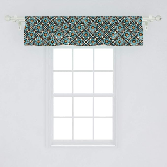Lunarable Spanish Window Valance, Print of Talavera Design Orient Swirls European Design, Curtain Valance for Kitchen Bedroom Decor with Rod Pocket, 54" X 12", Teal Green
