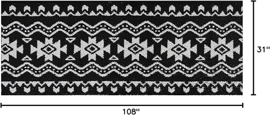 Custom Length Cut to Size Tribal Ethnic Southwestern Inspired Hallway Runner Rug, Non Slip Rubber Backed, 31 inch Wide X Customized Length, Aztec Black, 31 inch X 9 feet