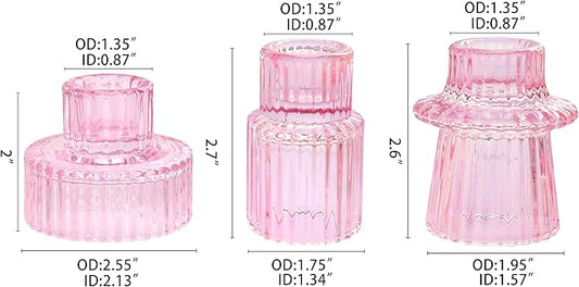 Vixdonos Taper Glass Candlestick Holders Tealight Candle Holders for Table Centerpieces, Wedding Decor and Dinner Party (6 Pcs, Pink)