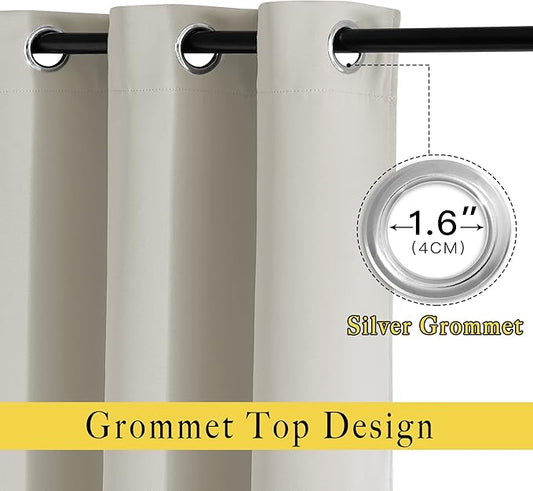 NICETOWN Room Darkening Natural Curtains & Drapes for Living Room - Thermal Insulated Solid Grommet Sound Reducing Privacy Window Treatments for Bedroom, 2 Panels, W66 x L84