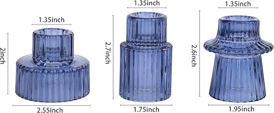 Vixdonos Glass Candlestick Holders Tealight Candle Holders for Table Centerpieces, Wedding Decor and Dinner Party (6 Pcs, Dark Blue)