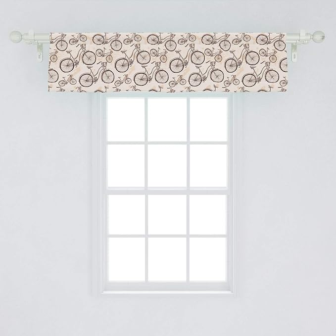 Lunarable Vintage Window Valance, Grunge Style Old Bicycles Hand Drawn on Paint Blots Strokes, Curtain Valance for Kitchen Bedroom Decor with Rod Pocket, 54" X 12", Eggshell Brown