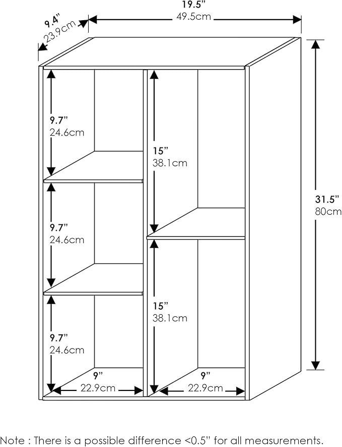 Furinno LUDER Book Shelf, 5-Cube Bookshelf, Reversible Bookcase, 9.4" x 19.5" x 31.5", for Living Room, Bedroom, Home Office, Blackwood