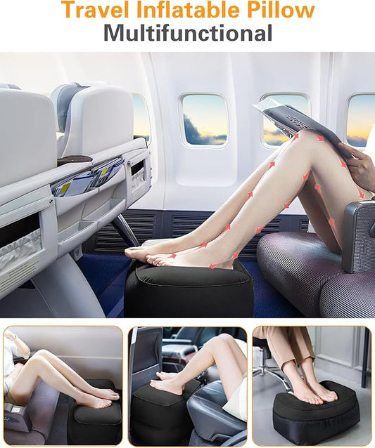 Sunany Inflatable Foot Rest Pillow , Adults Airplane Travel Pillow-Adjustable Height Cushions,for Kids to Sleep While Traveling,Suitable for Office, Home and Any Travel(Black)