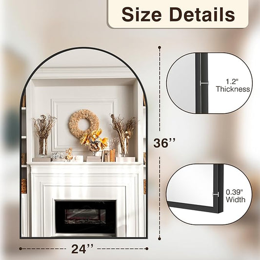FICTOR Bathroom Mirror for Wall,2 Pack 24”x36” Arched Vanity Bathroom Mirror for Over Sink, Metal Framed with HD Shatter-Proof Glass for Entryway, Living Room,Bedroom(Black)