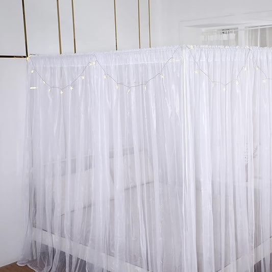 Akiky Princess Canopy Bed Curtains Bed Canopy Curtains with Lights for Queen Size Bed Drapes,8 Panels Canopies with Lights,Room Décor (Full/Queen, White)