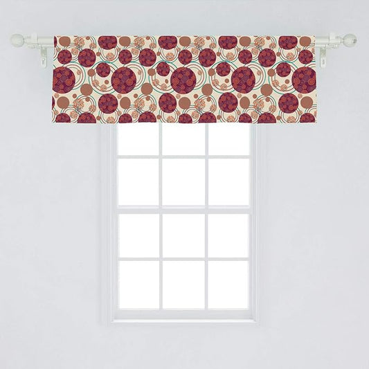 Lunarable Geometric Circle Window Valance, Ring Spherical Disco Balls Dot and Stripes Swirls Display Print, Curtain Valance for Kitchen Bedroom Decor with Rod Pocket, 54" X 18", Maroon Beige