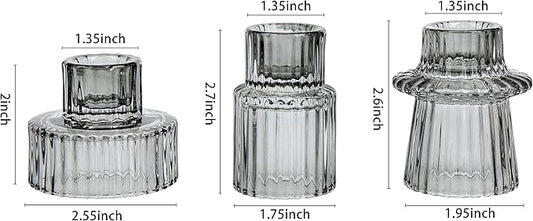 Vixdonos Taper Glass Candlestick Holders Tealight Candle Holders for Table Centerpieces, Wedding Decor and Dinner Party (3 Pcs, Gray)