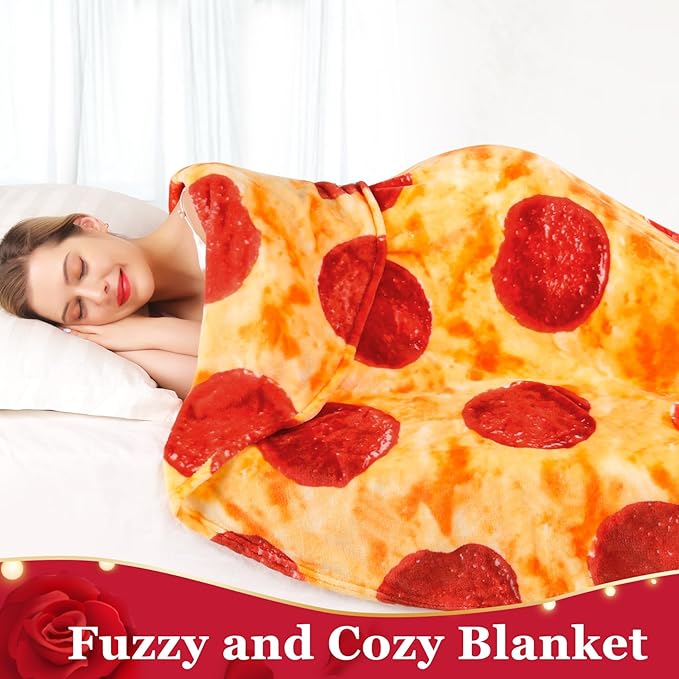 Jorbest Pizza Blanket Adult Size 71 Inches Birthday Gifts for Women Men Mom Teen Boys Girls, Novelty Pizza Throw Blanket Funny Gifts for Adult and Kids, 285 GSM Soft Flannel Fun Food Blanket (Red) 