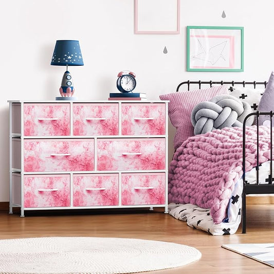 Sorbus Kids Dresser with 8 Drawers - Chest Organizer Unit with Steel Frame Wood Top & Handle, Fabric Bins for Clothes - Wide Furniture for Bedroom Hallway Kids Room Nursery & Closet