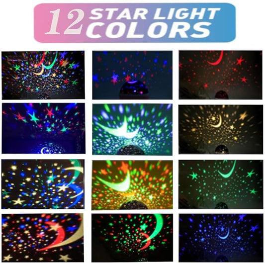 Borelor Star Night Light for Kids, 12 Color Changing Lights Modes with USB Cable, 360°Rotating Moon Star Projector Desk Lamp for Bedroom Party Decor & Girls Birthday Gift(Blue)