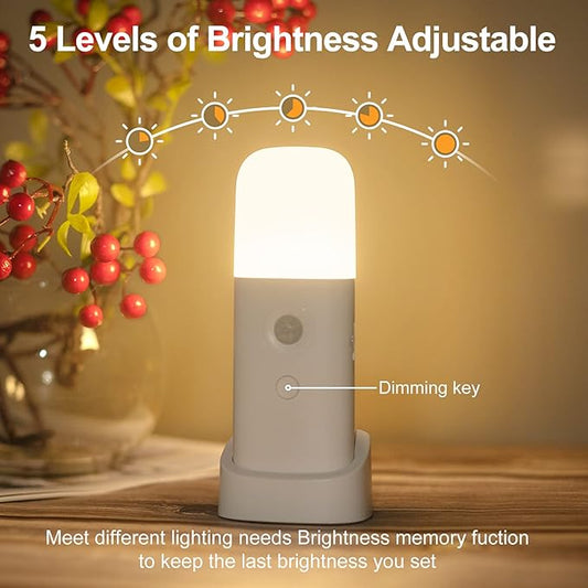 YELKO Motion Sensor Night Light, 2000mAh Rechargeable Night Lights Battery Powered, PortableDimmable Nightlights with 5 Brightness Levels for Kids,Adults (Warm White 2Pack)