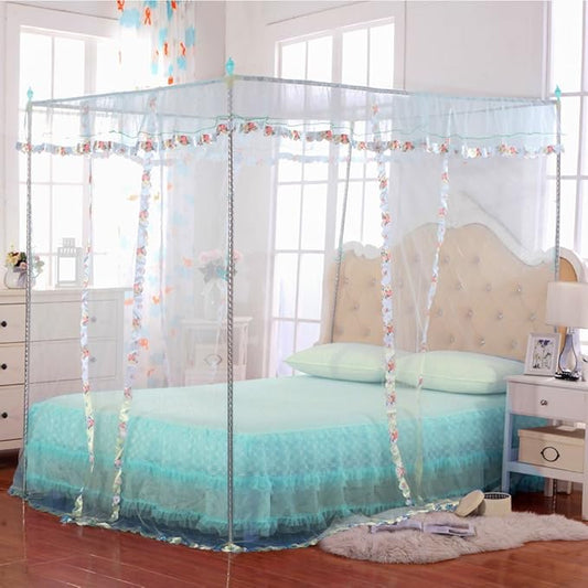Canopy Bed Curtains Queen - 4 Corner Post Canopy for Bed, Bed Canopy for Adults, Bedroom Decor (Queen Size, Light Blue)