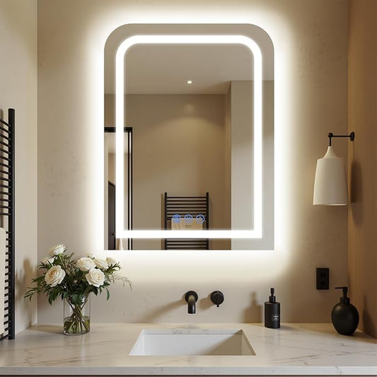 LED Bathroom Mirror, 24"x 32" LED Mirror with Lights for Bathroom, Lighted Vanity Mirrors for Wall, Anti-Fog, Dimmable, Tempered Glass, Memory Function, 3 Colors, Safe Use (White)